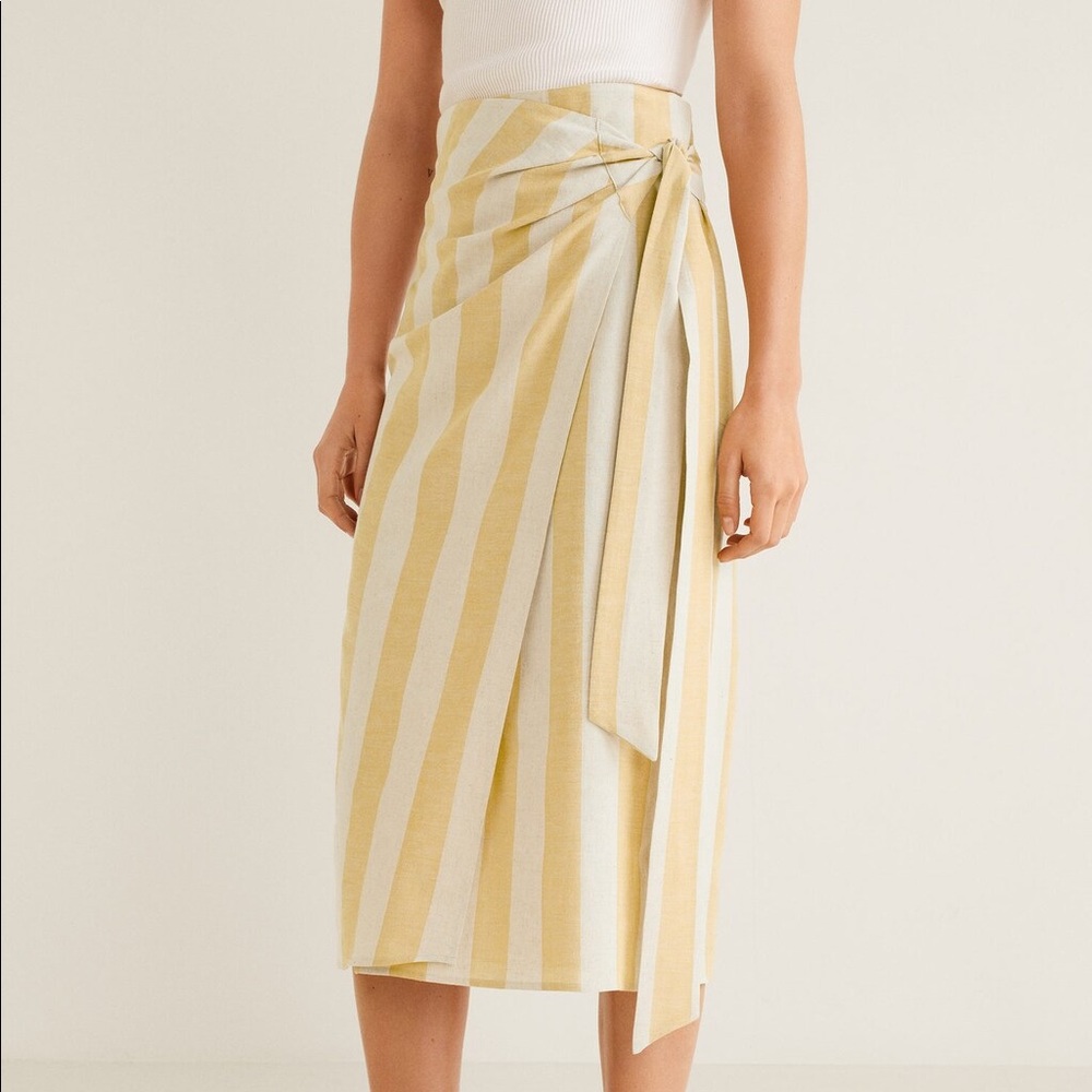 Mango Linen Blend Stripe Wrap Skirt